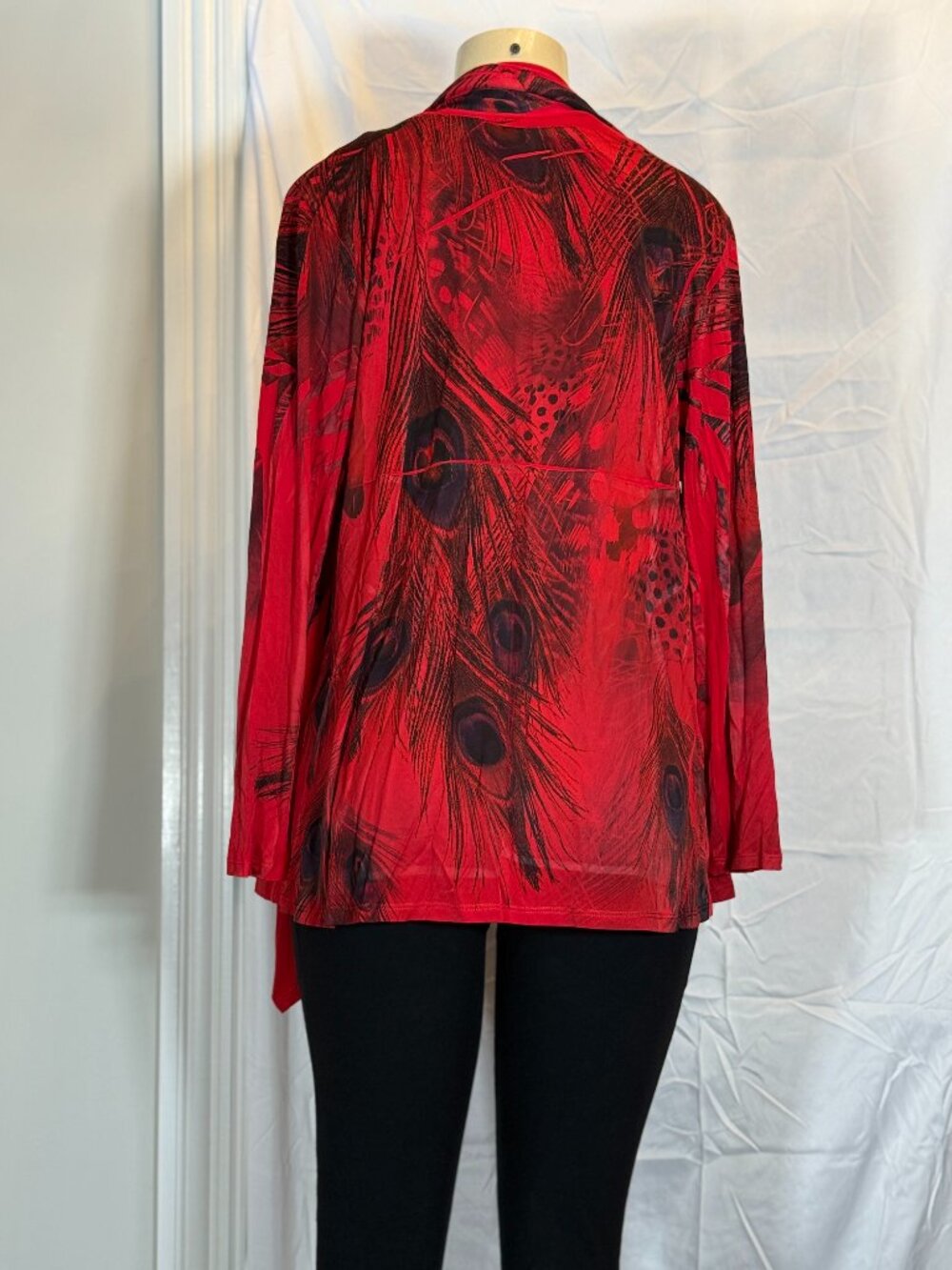 Jostar Red Peacock Feather Print Jacket Women's L - Picture 2 of 3
